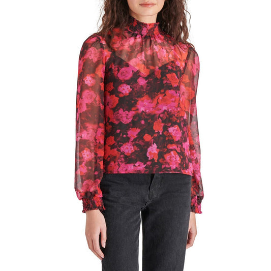 Steve Madden Women’s Floral Mock Neck Chiffon Top-Multi Pink-Medium-NWT $69