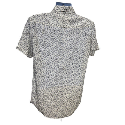$59 Report Collection Men’s Tropical Print Short Sleeve Button Down-Navy-Small