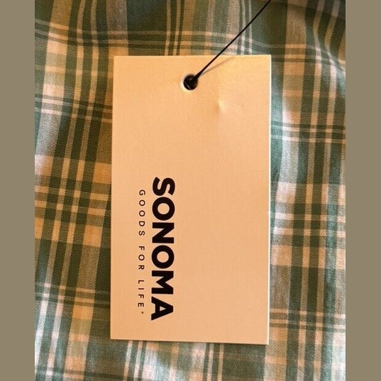Sonoma Men’s Perfect-Length Button-Down Shirt - Green Blue Plaid- Small-NWT