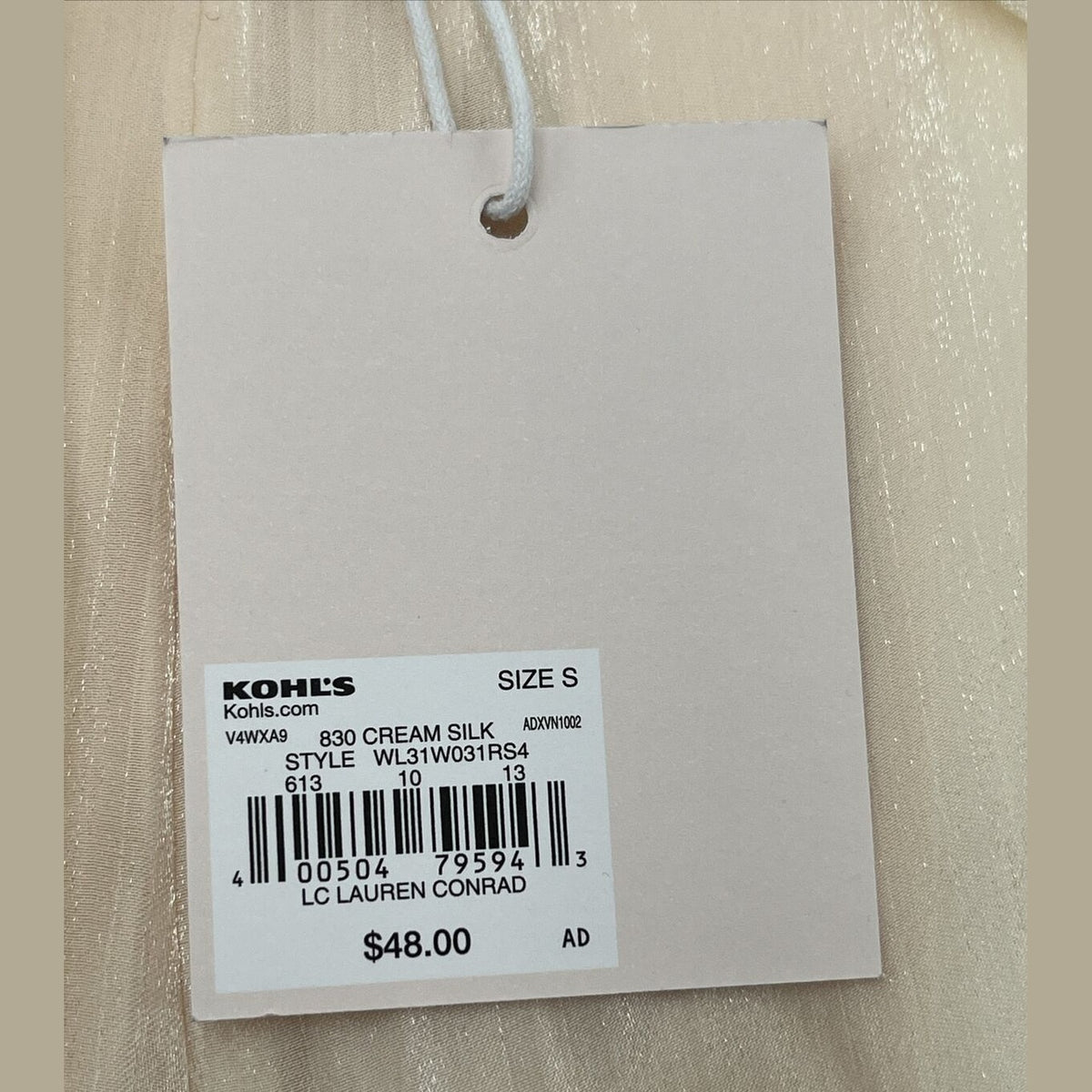 LC Lauren Conrad Tie Front Peasant Top-Cream Silk - Small - New Tag $48 Retail