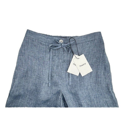 $275 Theory Women’s Wide Leg Cropped Chambray Drape Hemp Pants-Blue-Size: 8  New