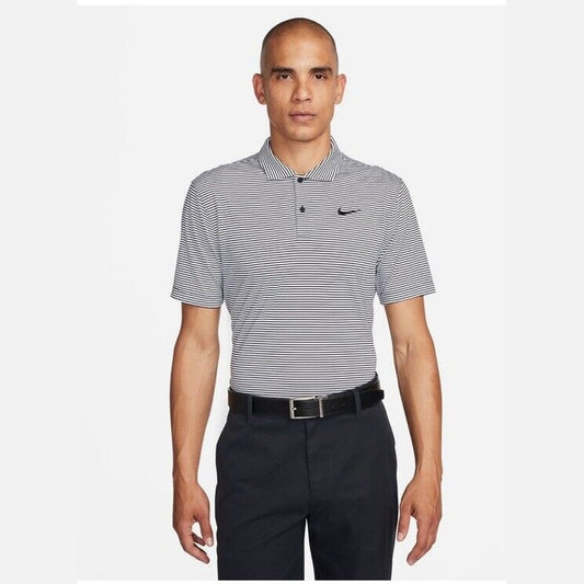 Nike Men’s Dri-Fit Polo Core Striped Golf Tennis Shirt-White/Black-Medium-New$55
