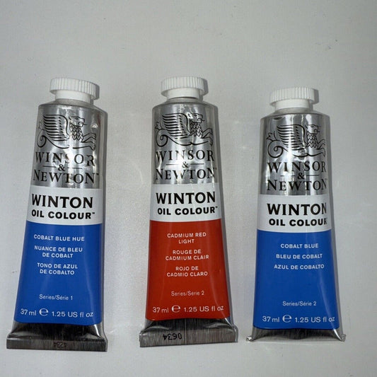 Combo Of 3 Winsor and Newton Winton Oil Colour 1.25 oz. Cadmium 1 Red,2 Blue