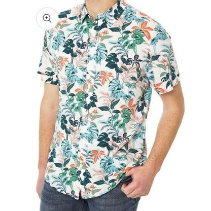 $128 Slate & Stone Tropical Floral Viscose Shirt Short Sleeve-Multicolor-Medium