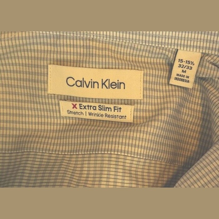 Calvin Klein Men’s Slim Fit Performance Blue Check- Dress Shirt- 15-15 ½ - Med