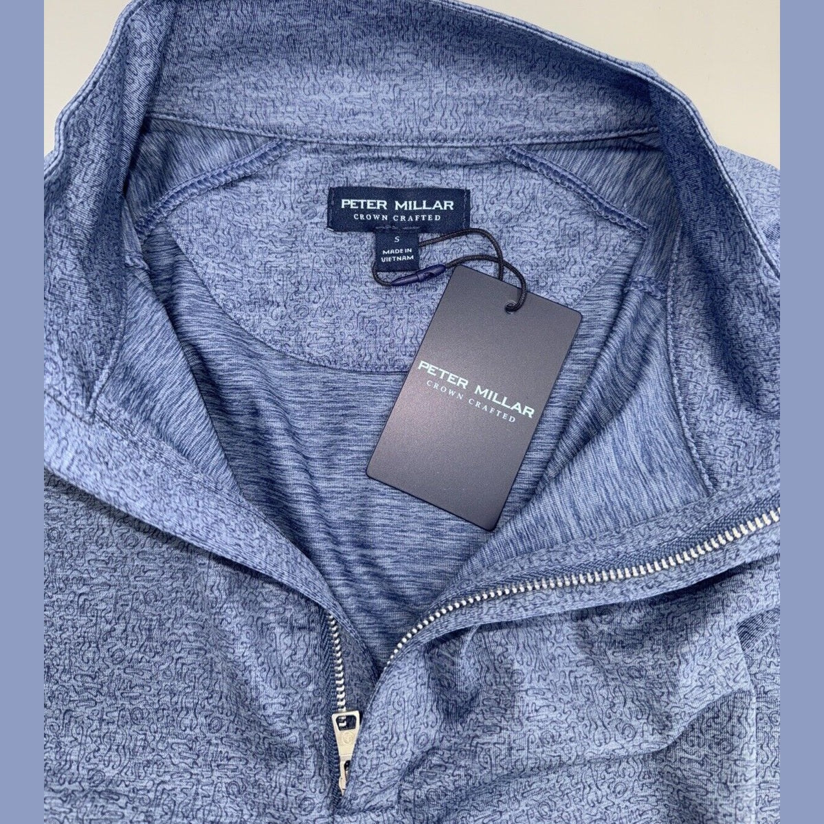 $135 Peter Millar Crown Stealth Performance 1/4 Zip Pullover-Blue Pearl - Small