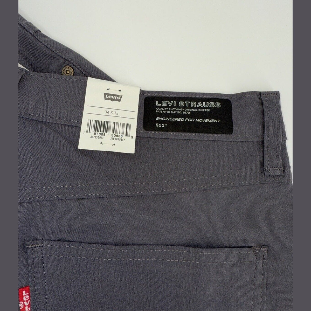 $70 Levi's Men's 511 Slim Tech Pants Stretch A92130010- Grey- 34W 32L - New Tag