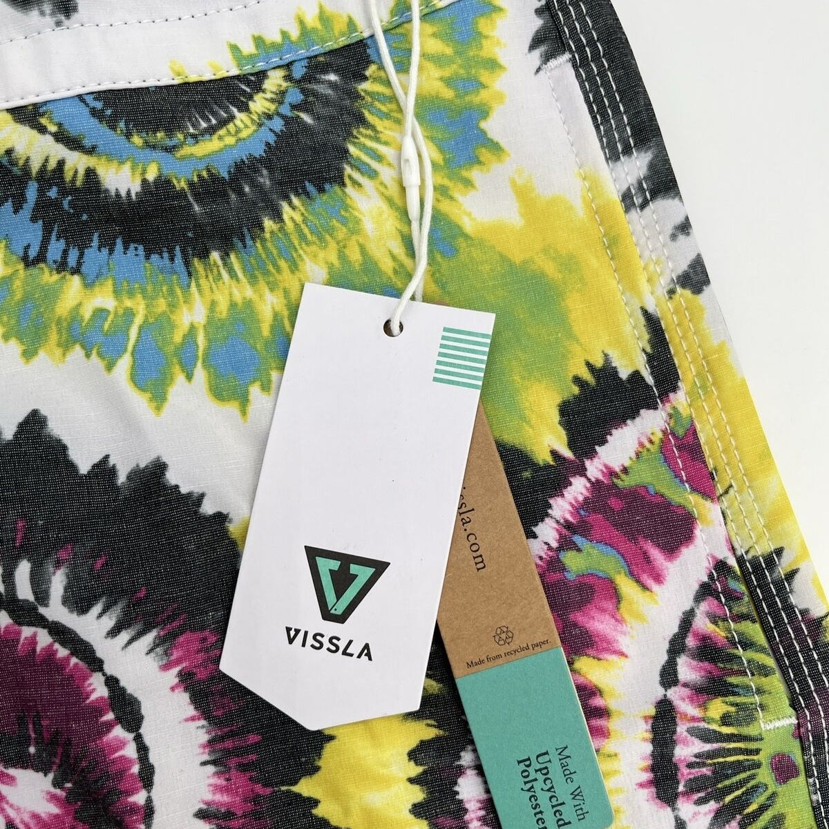 $70 VISSLA Men's Boardshorts SHRED HEAD 17.5" - Black Multi - Size: 34W-NWT