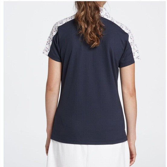 Lady Hagen Women's Printed Block Golf Polo Shirt - Navy/white - Medium - New $55