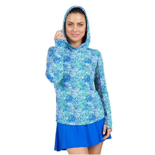 $110 IBKUL Women’s Long Sleeve Hoody -Sray Paint Blue/Green-XSmall-New