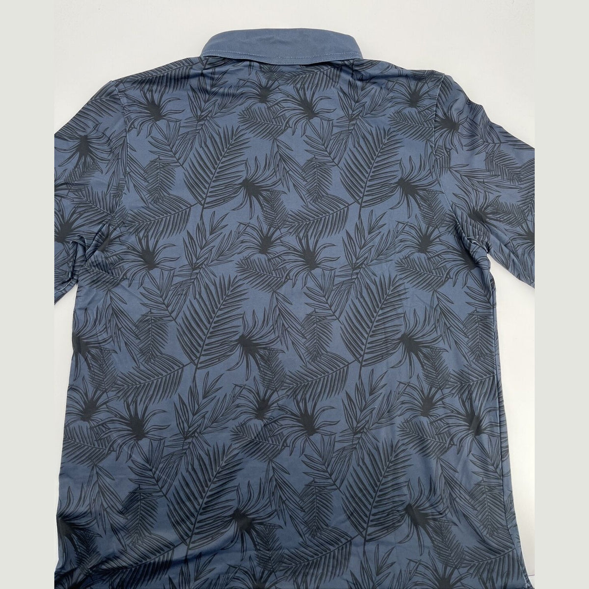 $110 Palm Golf Co. Men's Overlook Print Stretch Golf Polo Shirt- Navy- Medium