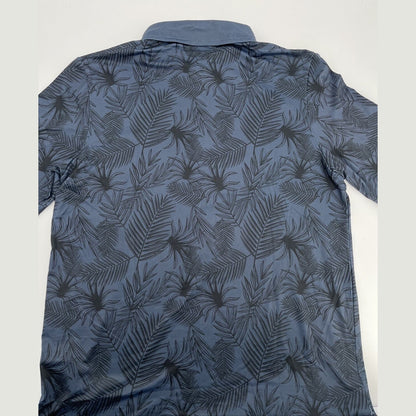 $110 Palm Golf Co. Men's Overlook Print Stretch Golf Polo Shirt- Navy- Medium