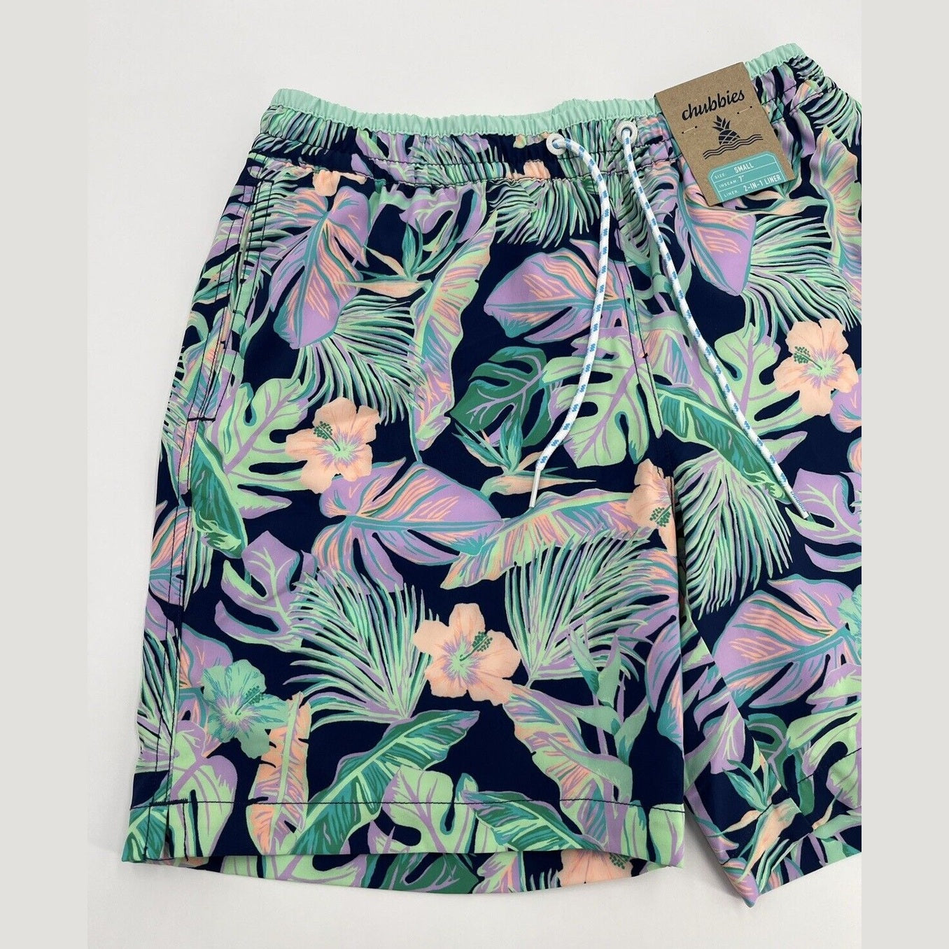 Chubbies Men's Stretch Swim Trunks 7" The Night Faunas -Multi-Small-New $79.50