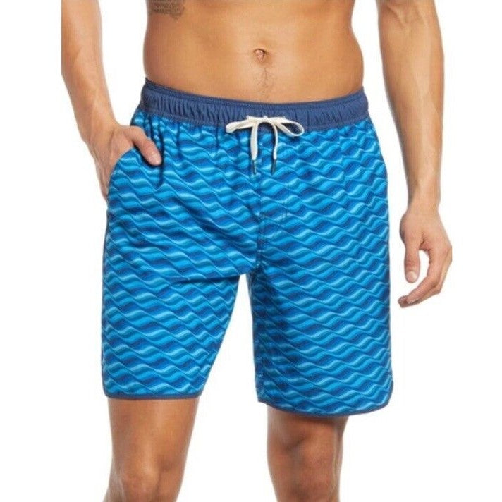 $68 Fair Harbor Men’s Mastos Anchor Swim Trunks Lined Shorts-Blue Wave-Small-New
