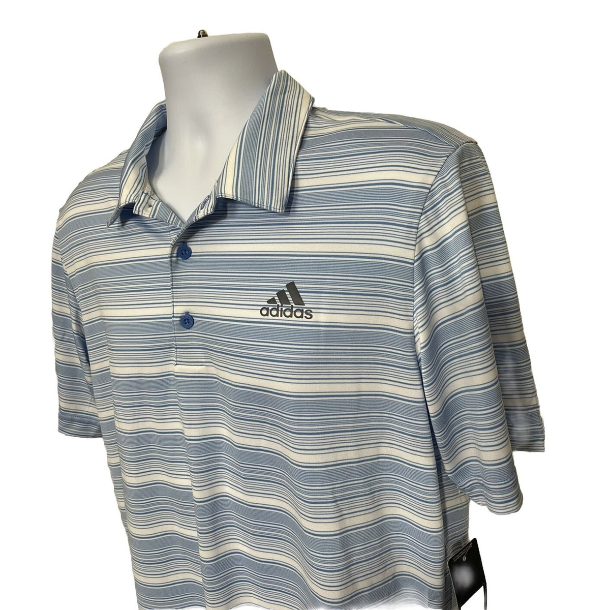 $65 Adidas Men’s Gradient Striped Polo Golf Shirt- Real Blue/White-Small-New