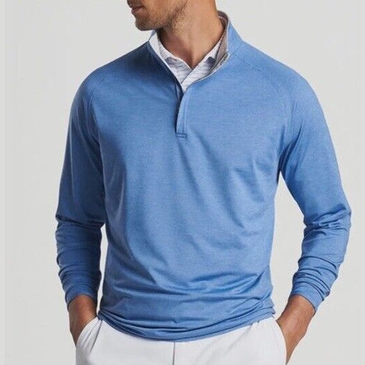 $135 Peter Millar Crown Crafted Stealth Performance 1/4 Zip Pullover-Blue-Small