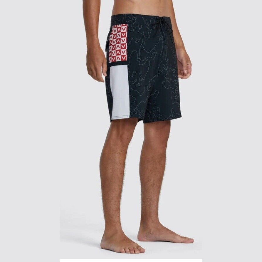 $60 RVCA Men’s Apex 2 - 18" Boardshorts Trunk - Camo Black/Red- Size: 33”- New
