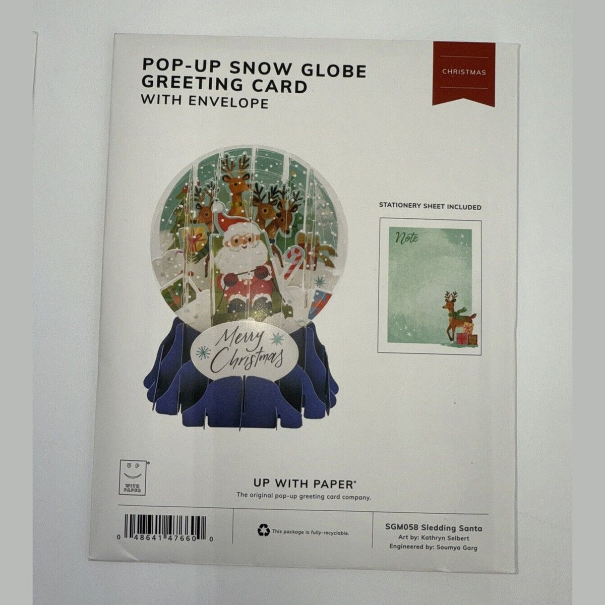Lot Of 3  Up With Paper Snow Globe Pop Up -  Christmas Cards - You Get 3 Cards!