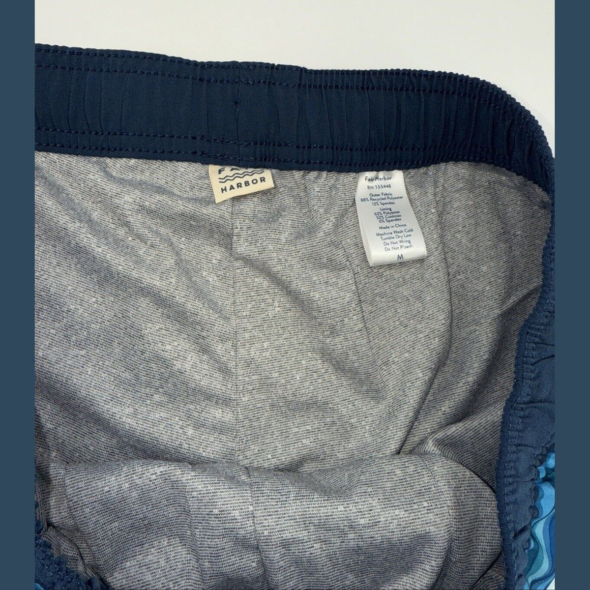 $68 Fair Harbor Men’s Mastos Anchor Swim Trunks Lined Shorts-Blue Wave-Medium