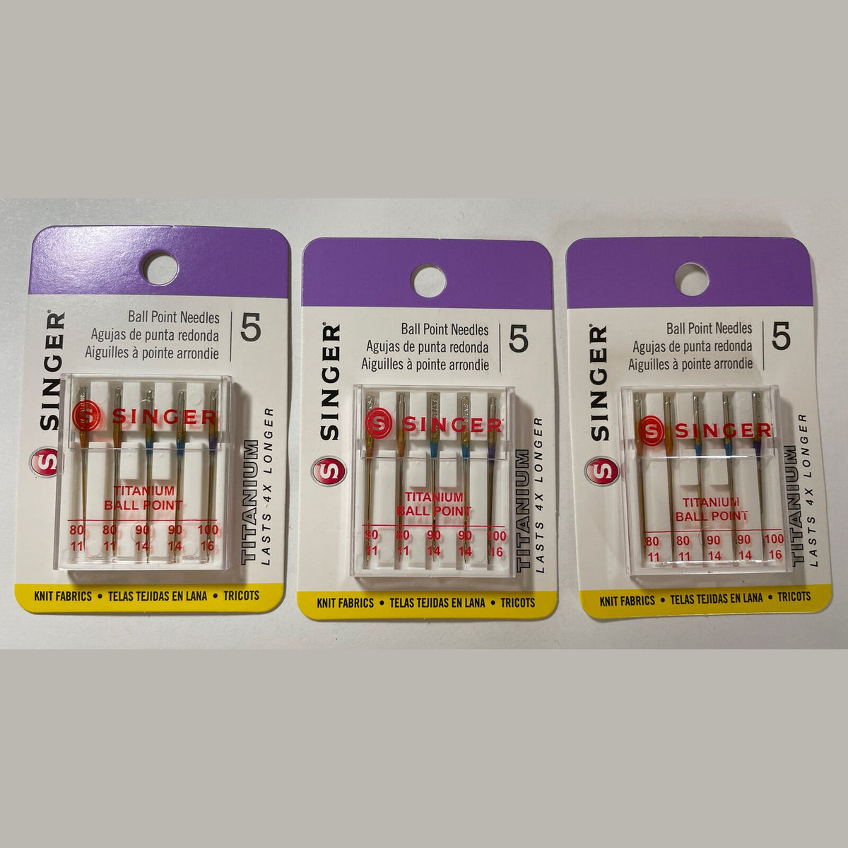 Lot Of 3 Singer Titanium Universal Ball Point Machine Needles- Total 15 Needles