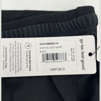 $65 Smartwool Men's Active Lined 5" Running Shorts -Black-Small -NEW