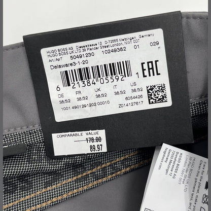 $178 Hugo Boss Delaware Slim Fit 5 Pocket Pants- Dark Grey-Size: 38W 32L-New Tag