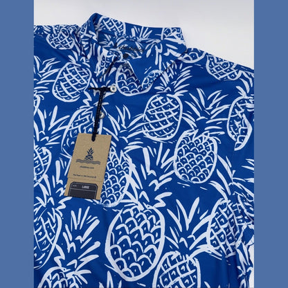 Chubbies Men's The Thigh Napple Performance Polo Shirt-Blue Pineapple-Large -New
