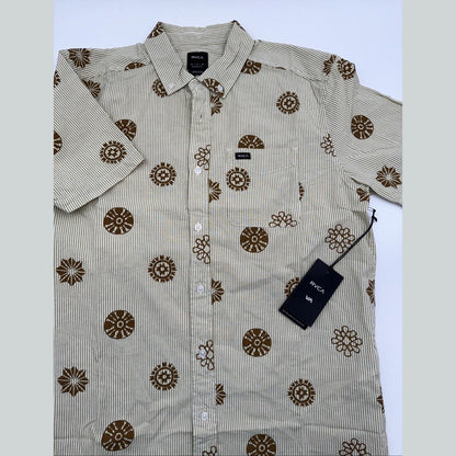 $66 RVCA Men's S/S Button Shirt ENDLESS SEERSUCKER - Gold - Medium - New W Tags