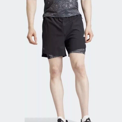$75 Adidas Men’s 7 " WO POW 2IN1 Compression Shorts- Black/Black- Small-New