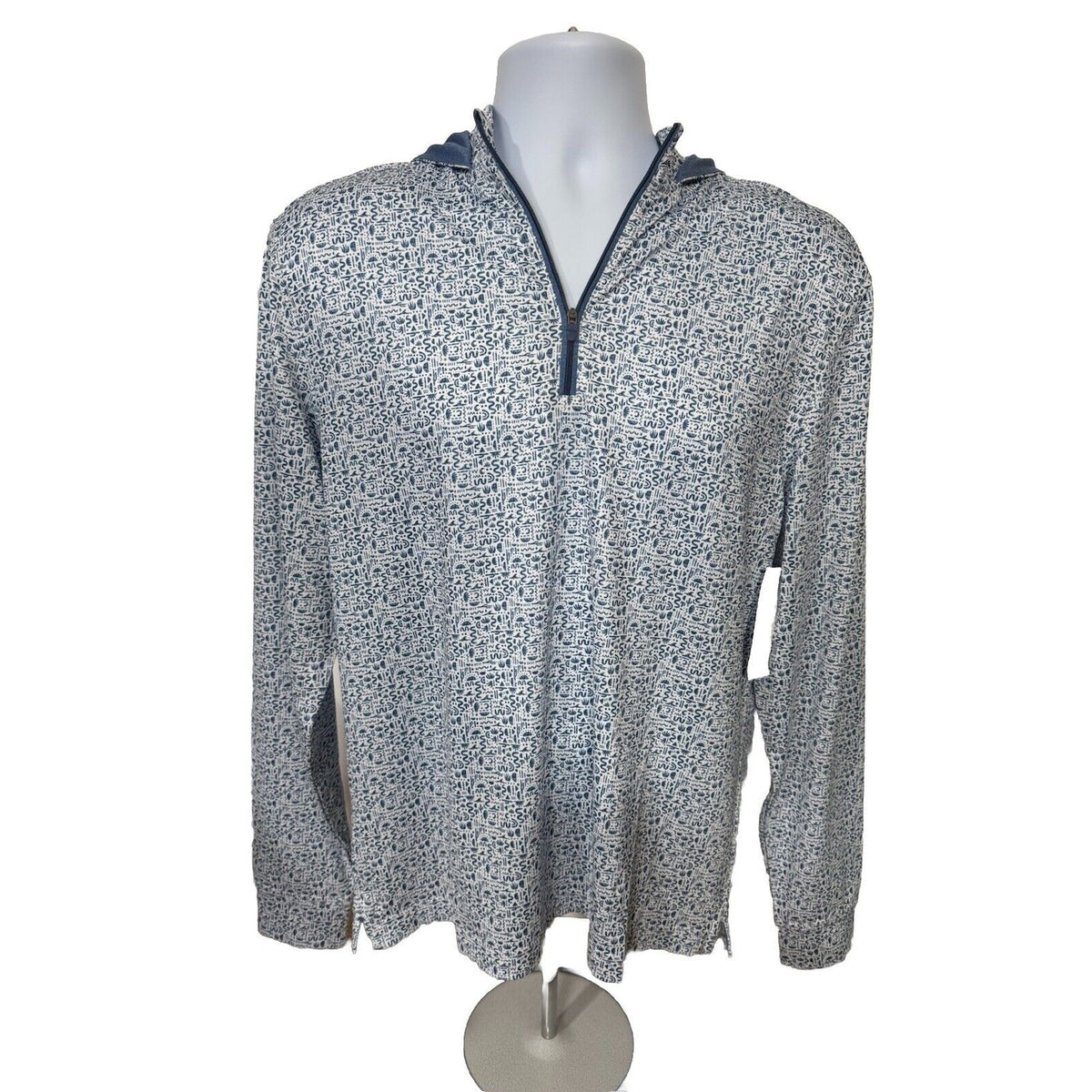 $148 Johnnie-O Daniel Performance 1/2 Zip Hoodie- Blue White- Small- New Tag