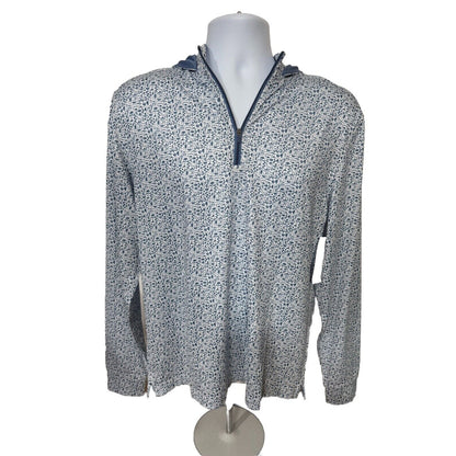 $148 Johnnie-O Daniel Performance 1/2 Zip Hoodie- Blue White- Small- New Tag