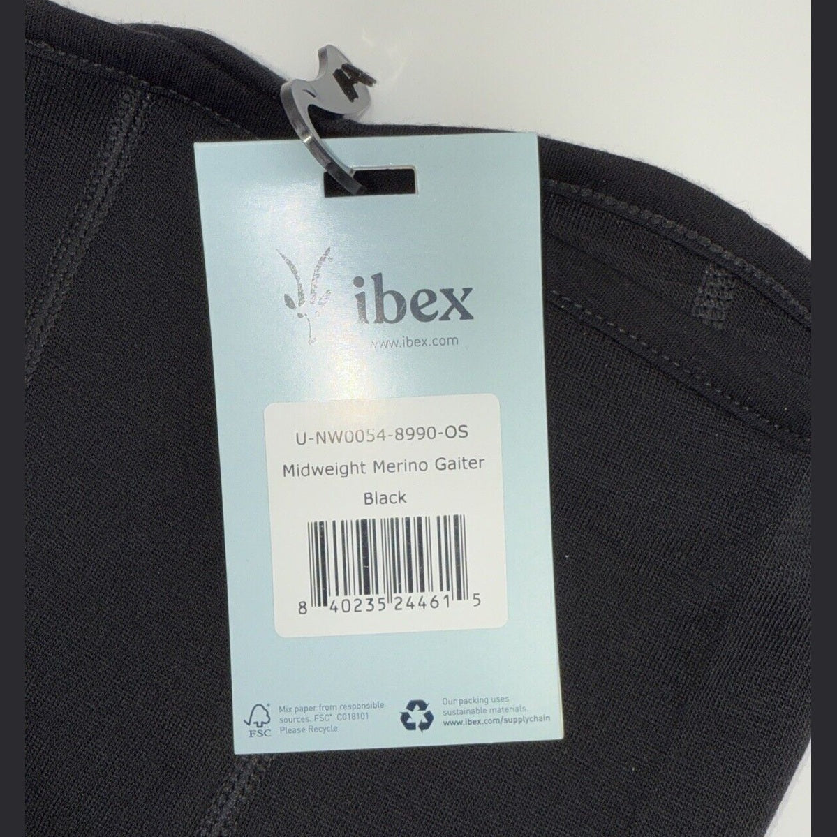 $60 Ibex Neck/Face Gaiter 100% Merino Wool Breathable Unisex-  Black- New Tags