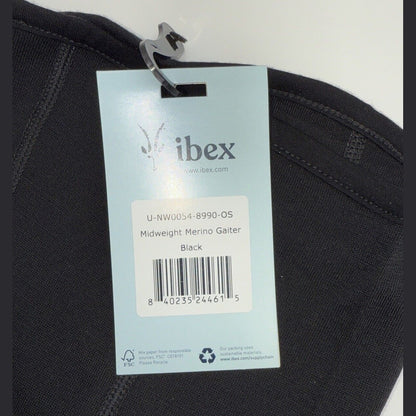 $60 Ibex Neck/Face Gaiter 100% Merino Wool Breathable Unisex-  Black- New Tags