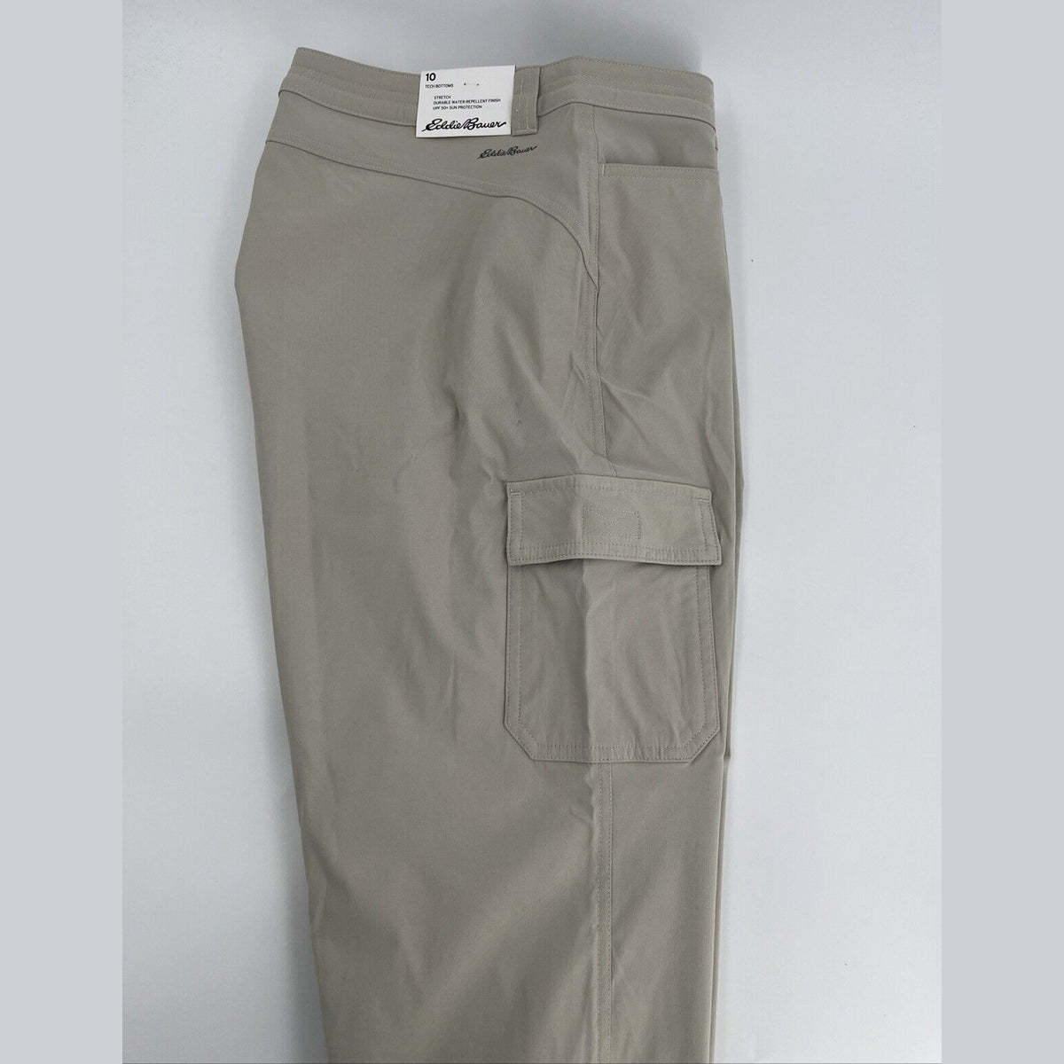 $65 EDDIE BAUER Women’s Tech Capri Pants Cargo Nylon Stretch-Pumice-Size: 10-NEW