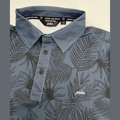 $110 Palm Golf Co. Men's Overlook Print Stretch Golf Polo Shirt- Navy- Medium