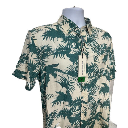 $59 Report Collection Men’s Tropical Print Short Sleeve Button Down-Cream-Medium