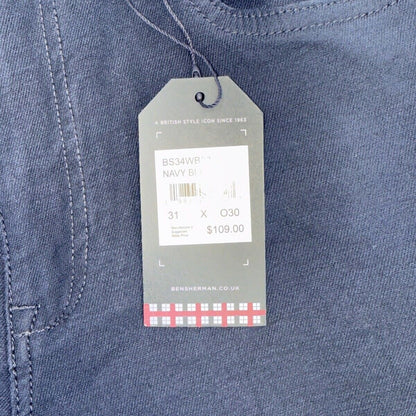 $109 Ben Sherman Men’s Straight Fit Stretch Terry Denim Jeans-Navy- 31W 30L-New