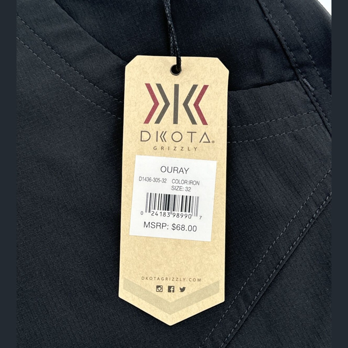 $68 Dkota Grizzly Men’s Ouray Shorts - Iron- Size 32 - NWT