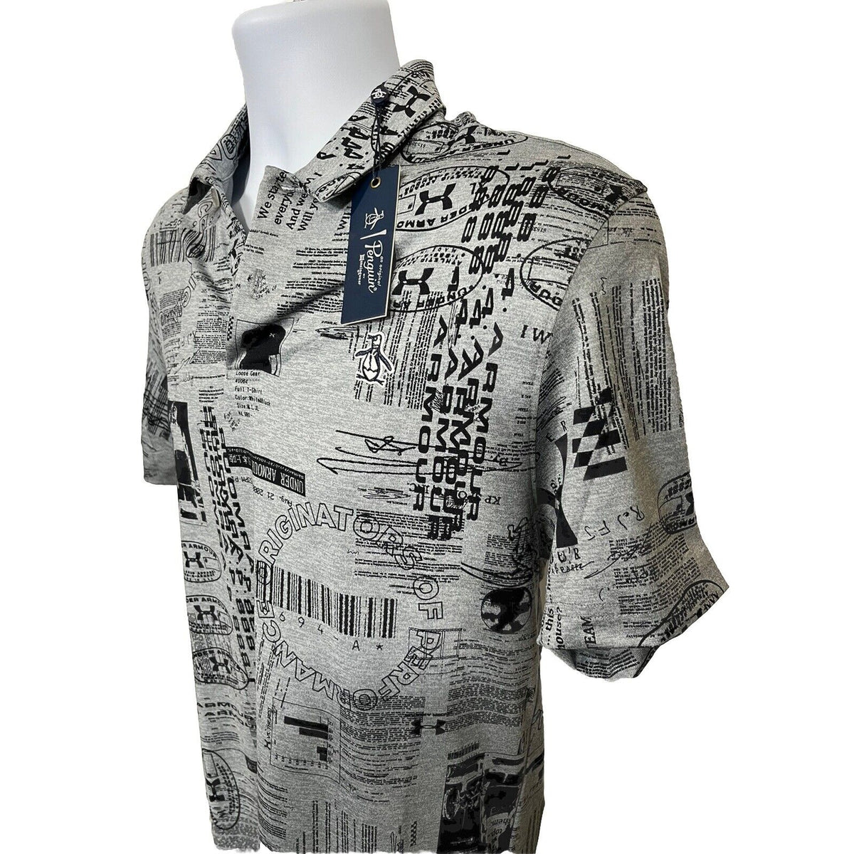 $85 Penguin Men’s Surprise Pattern Assorted Polo Shirt -Grey/ Black- Small-New