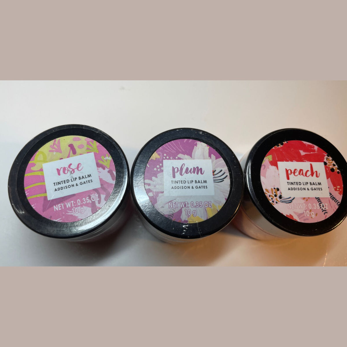 3 Pack Addison & Gates Set Tinted Lip Balm, Rose,Plum,Peach 1 Each - Sealed