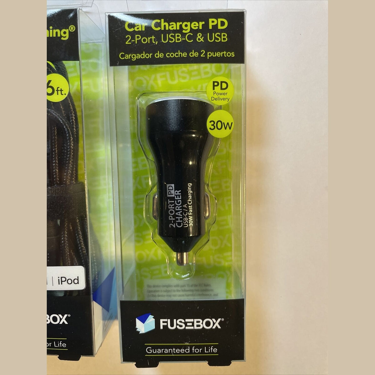 Combo Lot E Filliate, Fusebox 2 Port Car Charger Plus USB-C To Lightning 6ft