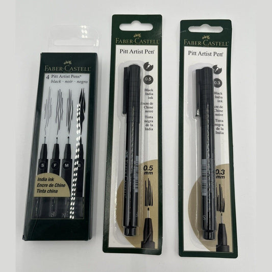 Combo Lot Of 3 Sets- Artist Pens by Faber-Castell Pitt India Ink Various Sizes
