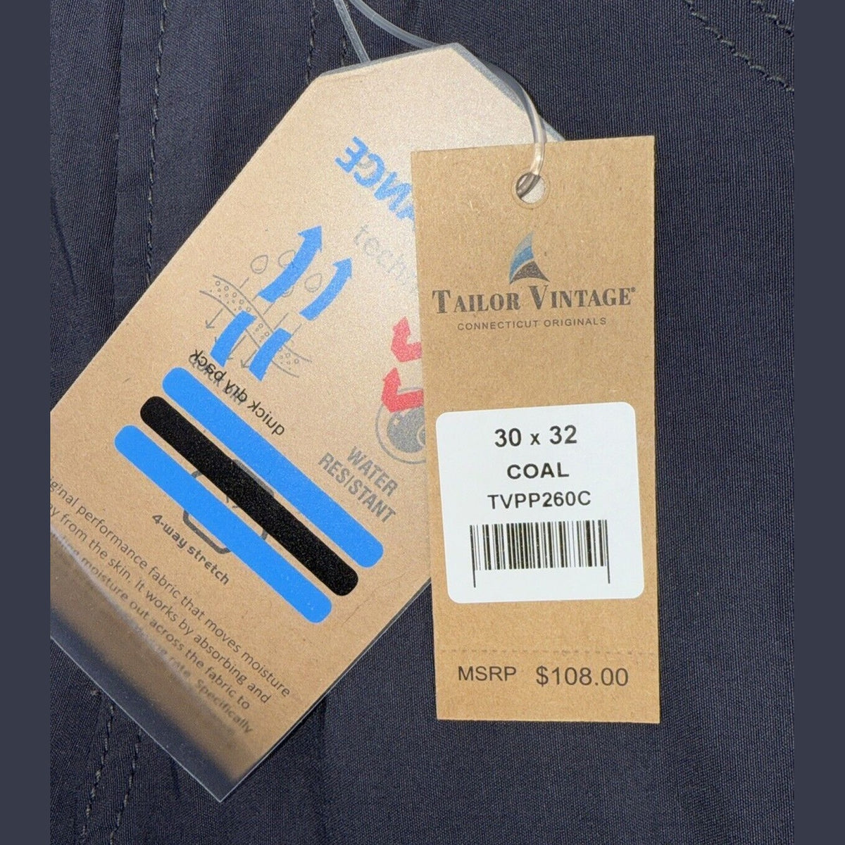 $108 Tailor Vintage Men's Canaan Performance Tech Pants Slim Fit-Coal-30W 32L