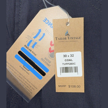 $108 Tailor Vintage Men's Canaan Performance Tech Pants Slim Fit-Coal-30W 32L