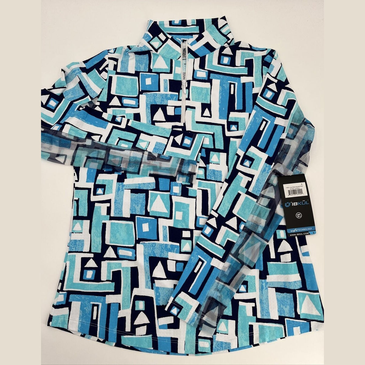 $100 Ibkul Women’s Long Sleeve Zip Mock Neck Top-Jennifer Turquoise -Small -New