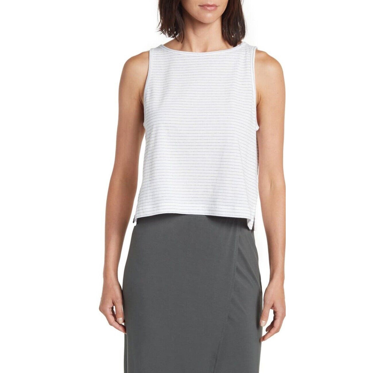 Vince Women’s Netty Stripe Tank Top -White/Blue-Large-New Tags Retail $110
