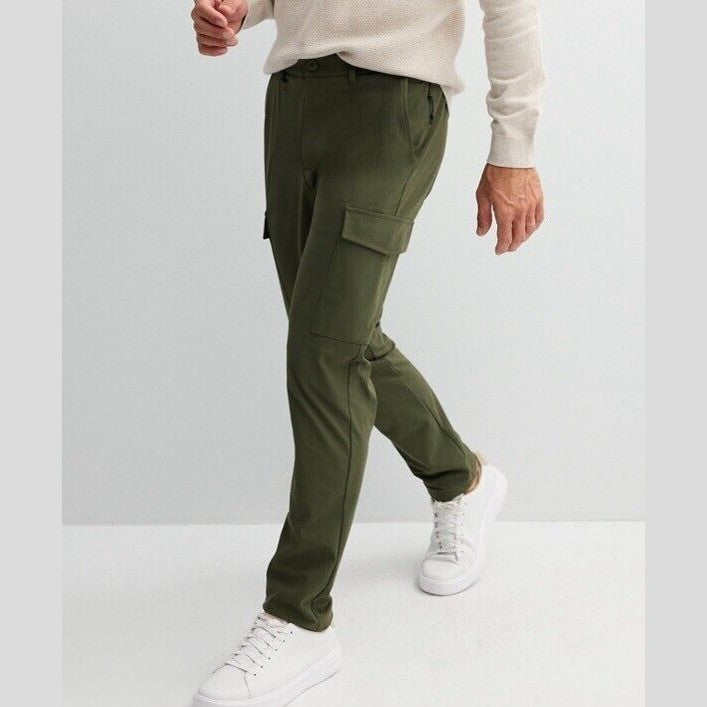 FLX Men’s Premium Slim Cargo Pants- Olive Green- 32Wx30L - New Tags