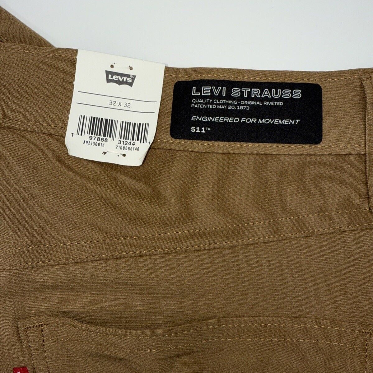 $70 Levi's Men's 511 Slim Tech Pants Stretch A92130010- Tan - 32W 32L - New Tag