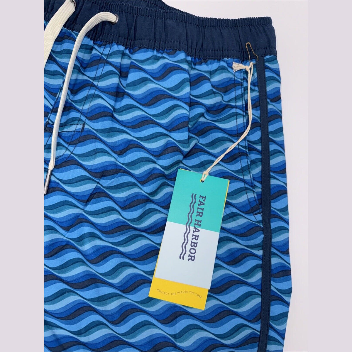 $68 Fair Harbor Men’s Mastos Anchor Swim Trunks Lined Shorts-Blue Wave-Medium