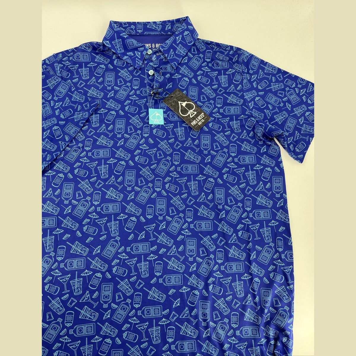 $70 Pins & Aces Men’s Happy Hour Performance Stretch Polo-Blue Bonnet-Small-New
